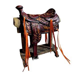 Western Decor Mini western cowboy sadle floral tooled design